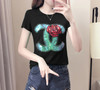 Summer new Korean embroidery sequins round neck Joker short sleeve T - shirt