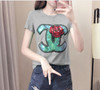 Summer new Korean embroidery sequins round neck Joker short sleeve T - shirt