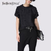 TWOTWINSTYLE Ruffles Black T Shirt Ladies Patchwork O Neck Short Sleeve Oversize T Shirts 2018 Summer Casual Tops Clothing