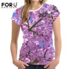 FORUDESIGNS Purple lilac 3D Flower Women T-Shirt Summer Slim Tee Tops Ladies Bodybuilding Elastic Tshirt Female Casual Clothes