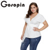 Gosopin Plus Size Twist Front T Shirts Sexy Summer Women Tops Deep V Neck Big Size Fashion Ladies Shirts Blusa 5xl LC251824