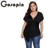 Gosopin Plus Size Twist Front T Shirts Sexy Summer Women Tops Deep V Neck Big Size Fashion Ladies Shirts Blusa 5xl LC251824