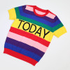 Summer Fashion Streetwear Women Colorful T Shirt Rainbow Striped Today Letter Casual T-shirt Harajuku Tumblr Tops Tees B-088