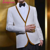 Linyixun Latest Coat Pant Designs White Gold Trim Tuxedo jacket Prom Men Suit Slim Fit Custom 2 Piece Suits Groom Blazers Terno