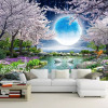Custom Mural Wall Paper Moon Cherry Blossom Tree Nature Landscape Wall Painting Living Room Bedroom Photo Wallpaper Home Deco