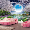 Custom Mural Wall Paper Moon Cherry Blossom Tree Nature Landscape Wall Painting Living Room Bedroom Photo Wallpaper Home Deco