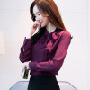 2018 new bow neck women's clothing spring long-sleeved chiffon women blouse shirt solid purple formal women tops blusas D304 30