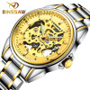 BINSSAW 2018 Gold Watches Men Luxury Top Brand Stainless Steel Fashion Skeleton Automatic Mechanical Relogio Masculino