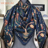 100% Twill Silk Scarf Women Large Shawls Floral Print Stoles Square Bandana Luxury Brand Kerchief Scarves Female Foulard 130*130