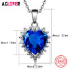 Ocean Heart 100% Sterling Silver Necklace AAA Crystal Zircon Woman Charm Jewelry Heart 925 Silver Pendant Necklace