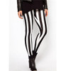 2017 New Hot Plus Size Women Casual Black White Striped Wide Elastic Stripes Stretch Leggings Long Trousers HOT