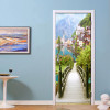 European Wooden Bridge Ancient Town Scenery Door Stickers 3D Wallpaper Living Room Bedroom PVC Waterproof Door Stickers 3D Mural