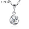 CZCITY Fine Jewelry Cubic Zirconia Rose Flower Classic 925 Sterling Silver Pendant Necklace Women Chain Necklace Jewelry Gift
