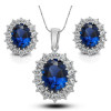 High-grade Royal Family Princess Diana Kate Wedding Earrings Necklace Set European American Shining Blue Gem Crystal Jewelry Set