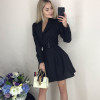 Women Casual Belt a Line Party Dress Ladies Long Sleeve v Neck Sexy Dress Office Work Elegant 2019 Vintage Winter Vestidos