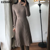 elegant OL turtleneck slim long Sweater dress women Thick knit Autumn Winter dress female Slim A-line basic dress casual