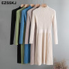 elegant OL turtleneck slim long Sweater dress women Thick knit Autumn Winter dress female Slim A-line basic dress casual