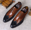 QYFCIOUFU Italian Luxury Men Formal Brogue Shoes Genuine Leather Quality Cow Leather Blue Retro Two Colors Lace Up Dress Shoes