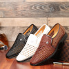 New Summer Men's Leather Sandals Genuine Leather Soft Bottom Slip-on Shoes Hole Shoes Middle-aged Hollow Weave Dad Shoes