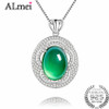 Almei 8ct Chalcedony Real 925 Sterling Silver Jewelry Green Crystal Natural Stone Statement Pendant Necklace Free Box 40% FN076