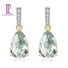 LP Natural Gemstone Green Amethyst 2.68ct Real 14KY Gold Engagement Drop Diamond Earrings Fine Jewelry For Women's Girls Gift