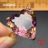 SHIQING Nature Ametrine genuine gemstone big silver heart ring for women as gift