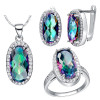 Rainbamabom Bohemian Real 925 Sterling Silver Mystic Rainbow Topaz Gemstone Earrings Ring Necklace Jewelry Set Gift Wholesale