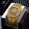 ONOLA vintage carved watch man waterproof Original steel band wristwatch fashion classic designer luxury brand golden mens watch