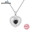 Mopera New Sterling 925 Silver Fashion Jewelry Double Crystal Love Heart Natural Black Sapphire Pendant Necklaces For Women