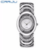 CRRJU Watches Women Top Luxury Brand Crystal Gold Ladies Quartz Wristwatches Bracelet Steel Watch