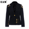 [EAM] Women Black Mesh Pin Split Temperament Blazer New Lapel Long Sleeve Loose Fit Jacket Fashion Spring Autumn 2020 1H849