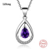 New Design 925 Sterling Silver Necklace Water Drops Pendant Purple Crystal Ladies Jewelry Wedding Gifts Wholesale