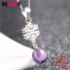 925 Sterling Silver Women Necklace Round Bead Red Purple Pink Crystal Snowflake Pendant Necklace Female Jewelry