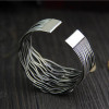 Real 925 Sterling Silver Butterfly And Flower Bangle For Women Exaggerated Wide Cuff Bracelet Wave Wire Handmade Jewelry 