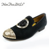 New fashion gold top and metal toe men velvet dress shoes men casual shoes men's flats