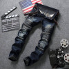 Biker Jeans Men's Distressed Stretch Ripped Biker Jeans Men Hip Hop Slim Fit Holes Punk Denim Jeans Cotton Pants