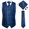 Hi-Tie Men's Classic Waistcoat Vest for Men 4PC Hanky+cufflinks +Tie Luxury Paisley Red Blue Gold Waistcoat suit vest Set Silk