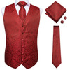 Hi-Tie Men's Classic Waistcoat Vest for Men 4PC Hanky+cufflinks +Tie Luxury Paisley Red Blue Gold Waistcoat suit vest Set Silk