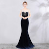 Red Mermaid Short Sleeve Evening Dress Rhinestone Formal Evening Gown Party Dresses Gowns Long Women Evening Robe De Soiree