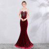 Red Mermaid Short Sleeve Evening Dress Rhinestone Formal Evening Gown Party Dresses Gowns Long Women Evening Robe De Soiree