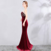 Red Mermaid Short Sleeve Evening Dress Rhinestone Formal Evening Gown Party Dresses Gowns Long Women Evening Robe De Soiree