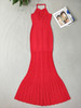 High Quality Women Sexy Halter Red Thick Rayon Long Bandage Dress Elegant Designer Long Trumpet Fishtail Maxi Party Dress 