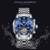 KINYUED Blue tourbillon steel watch male automatic mechanical watch multi-function calendar watches men waterproof clock Hollow