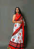 Cotton Mulmul Handblock Print Red and White Saree with Blouse