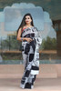 Cotton Mulmul Handblock Print Black and White Saree with Blouse