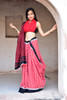 Mulmul Cotton Handblock Print Red Saree with Blouse