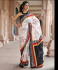 Cotton Mulmul Handblock Print Black and White Saree with Blouse