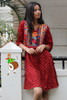 Cotton Printed Neckline with One Side Dory Western Style Kurti-Red