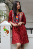 Cotton Printed Neckline with One Side Dory Western Style Kurti-Red (Size-XXL)