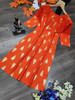 New 2021 Classic Gold Print Orange Rayon Fabric Kurti (Size-L)